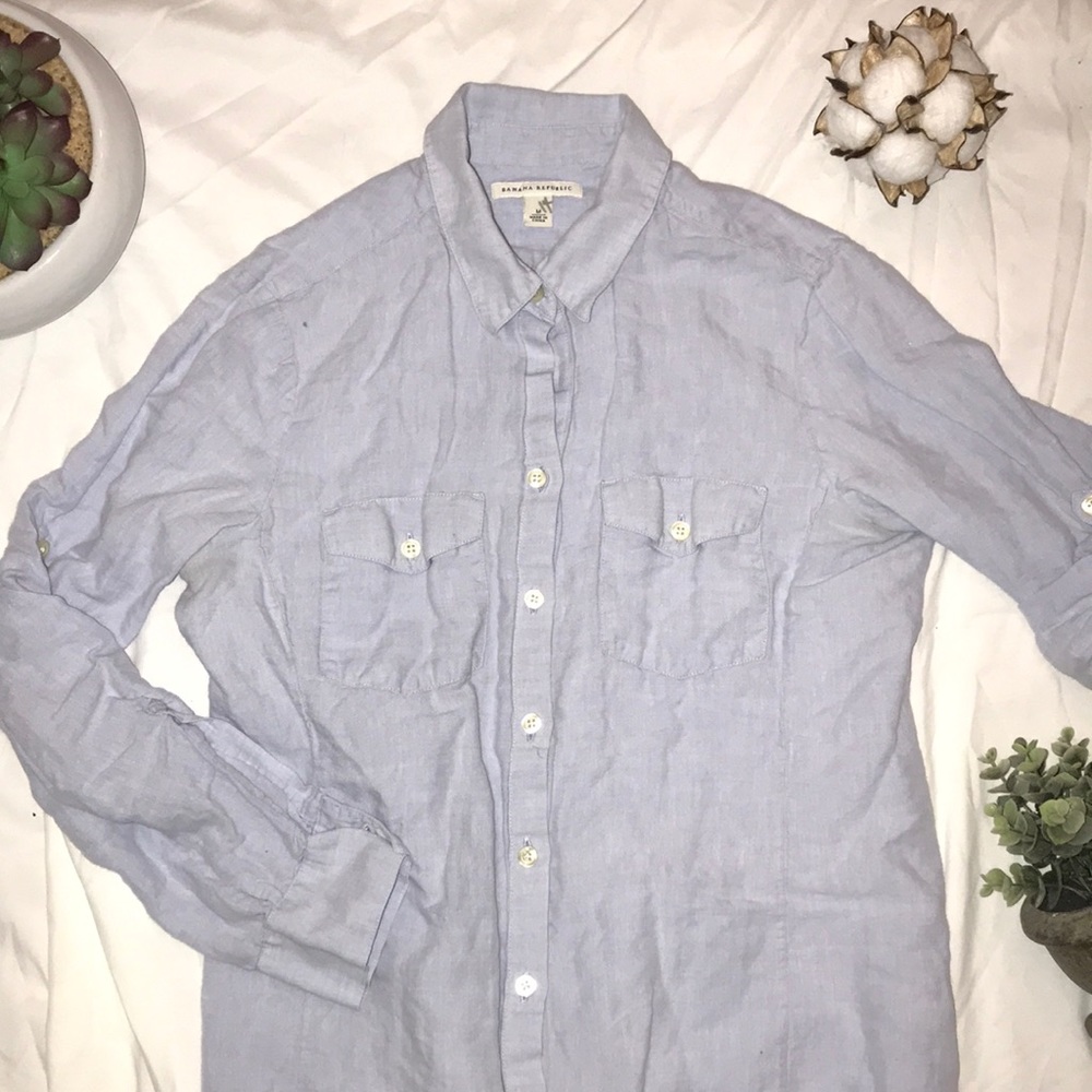 Light blue button down top